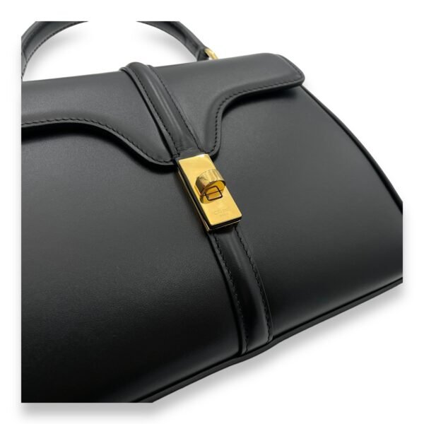 16 Mini Black Top Handle Bag in Calfskin, Gold hardware - Image 6
