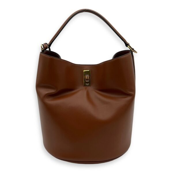 16 Tan Bucket Bag in Calfskin, Gold hardware