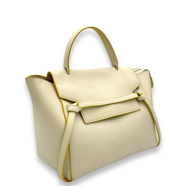 Belt Mini White Top Handle Bag in Calfskin, Silver hardware - Image 3