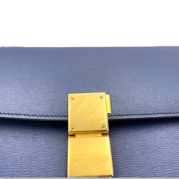 Box Medium Blue Crossbody Bag in Calfskin, Gold hardware - Image 7
