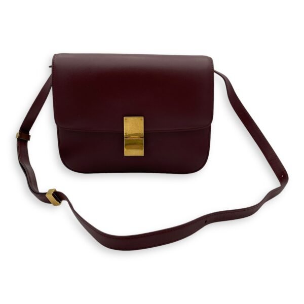 Box Medium Red Shoulder Bag in Calfskin, Brushed Gold hardware - Image 10