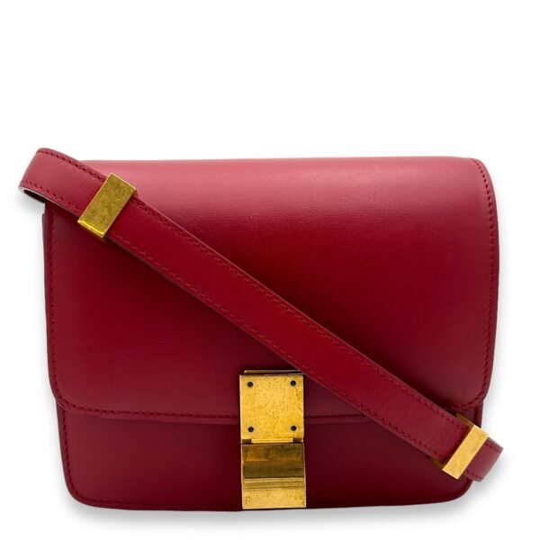 Box Small Red Shoulder Bag in Calfskin, Gold hardware