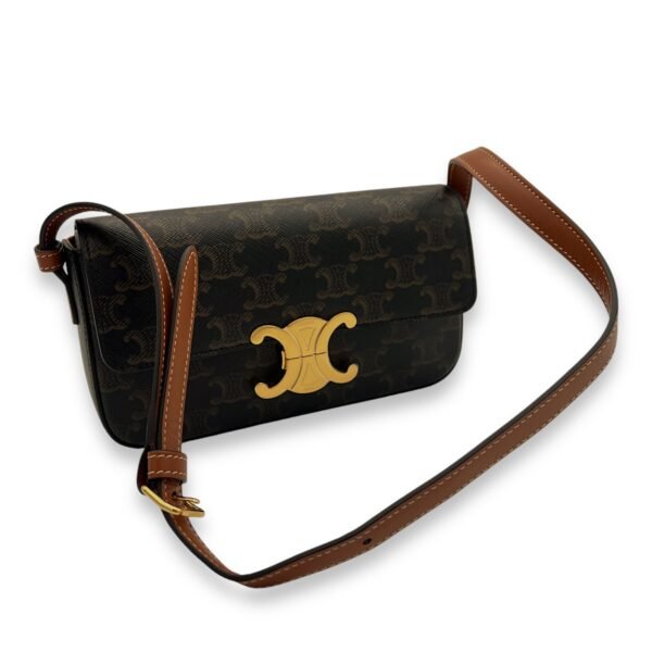 Claude Triomphe Brown Shoulder Bag in Coated Canvas, Gold hardware - Image 9