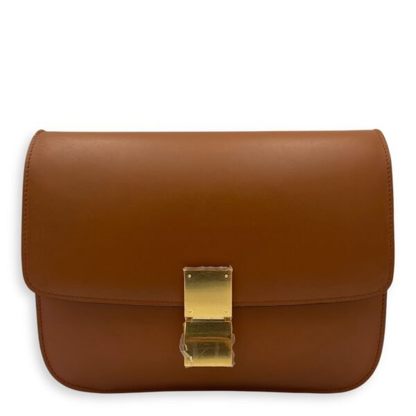 Box Crossbody Bag Brown in Calfskin, Gold hardware