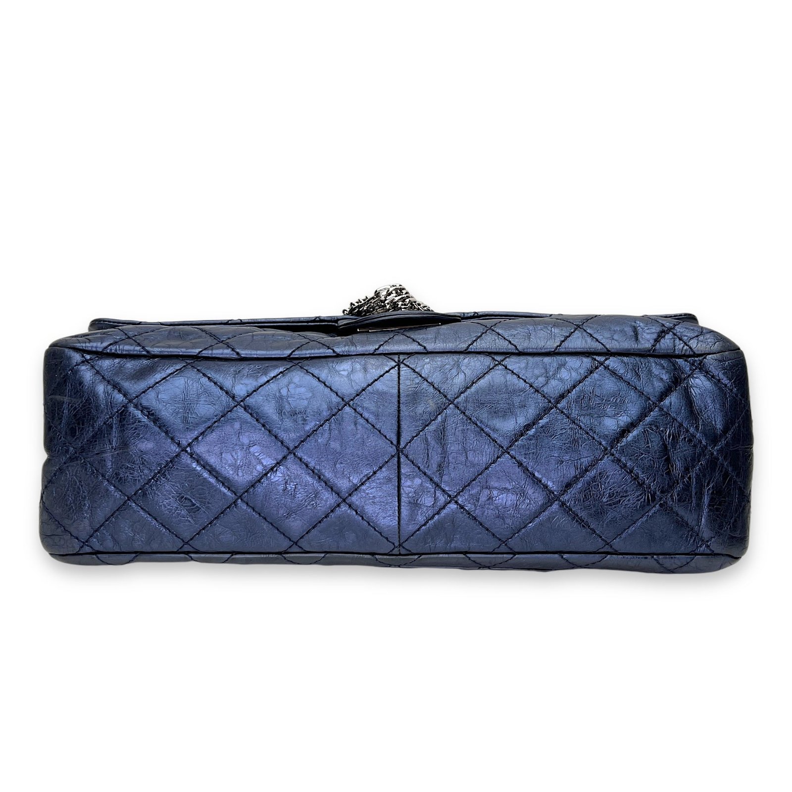 2.55 Large Navy Shoulder Bag in Distressed Leather, Silver hardware - Image 5