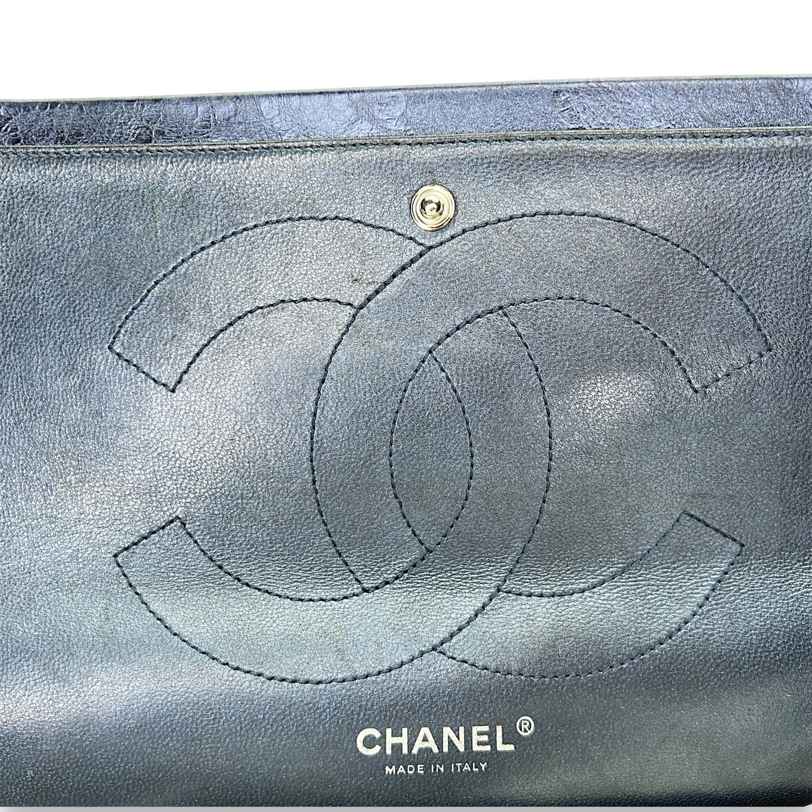 2.55 Large Navy Shoulder Bag in Distressed Leather, Silver hardware - Image 9