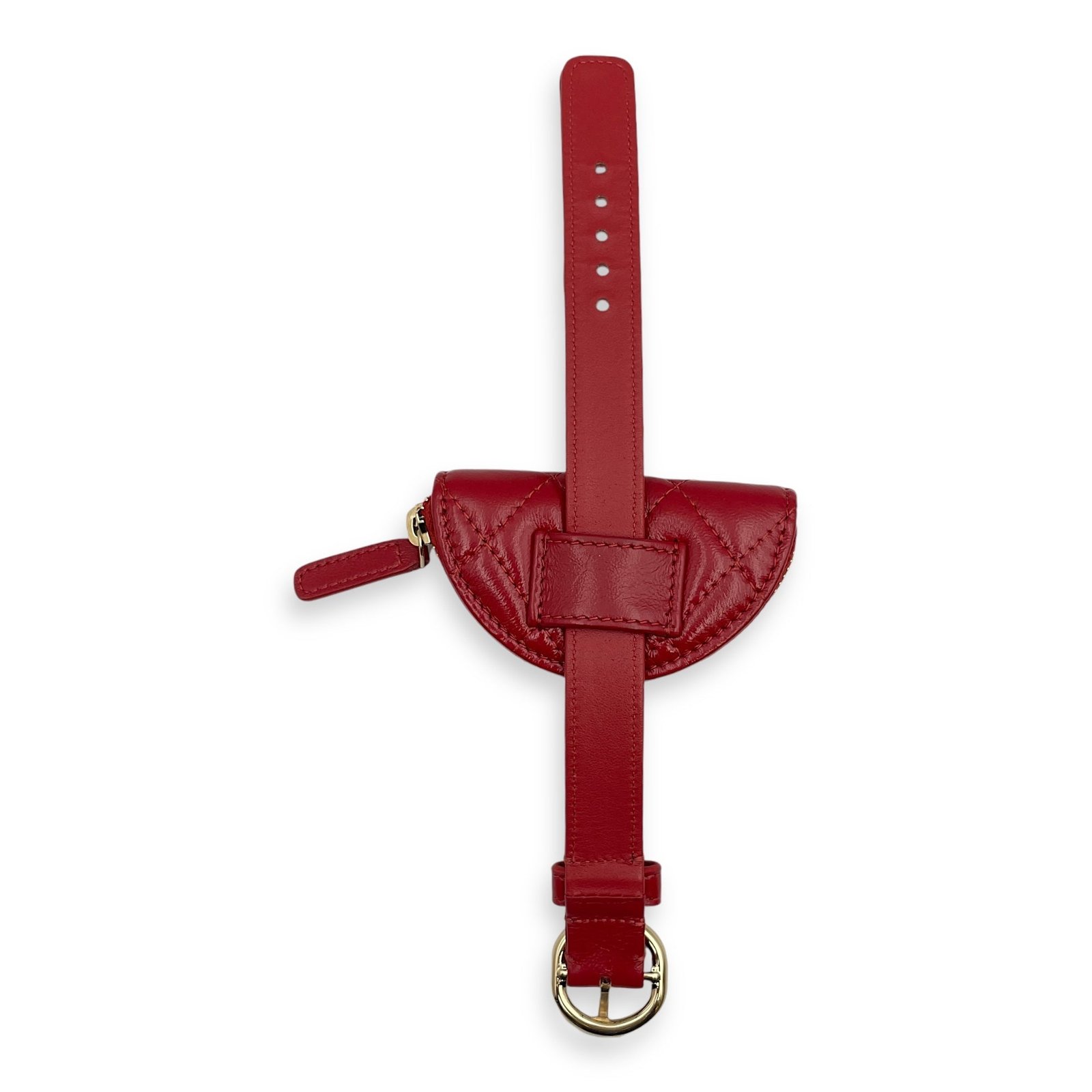 20S Wristlet Zipped Coin Purse 8.5x5x1.5cm/ Strap Length 24cm Red Coin Purse in Shiny lambskin, Gold hardware - Image 2