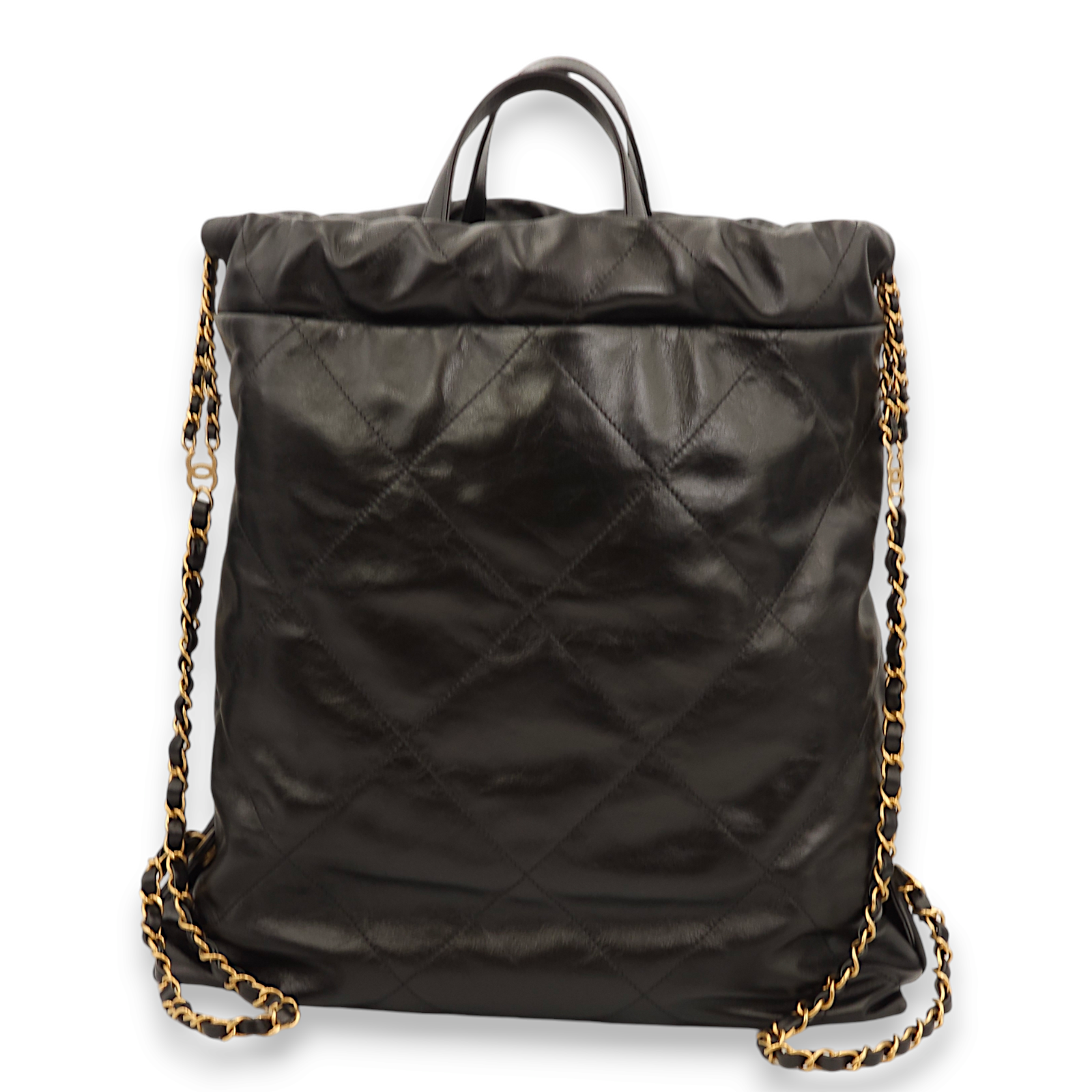 22 Large Black/Gold Metal Logo Backpack in Calfskin, Gold hardware - Image 2