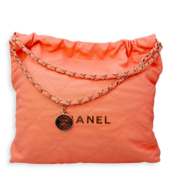 22 Tote Medium Orange Claire Shoulder Bag in Caviar Leather, Light Gold hardware - Image 2