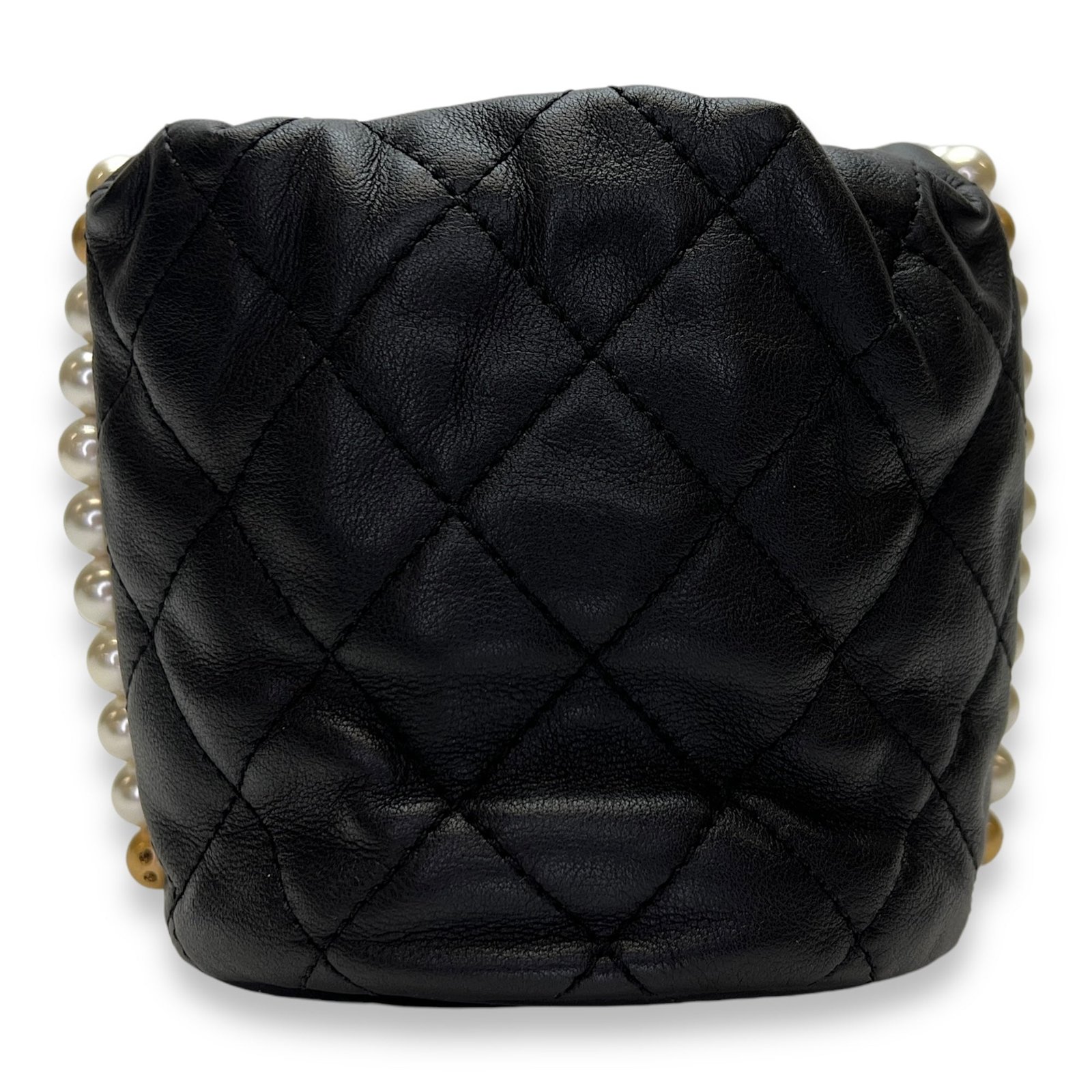 About Pearls Mini Black Bucket Bag in Calfskin, Gold hardware - Image 2