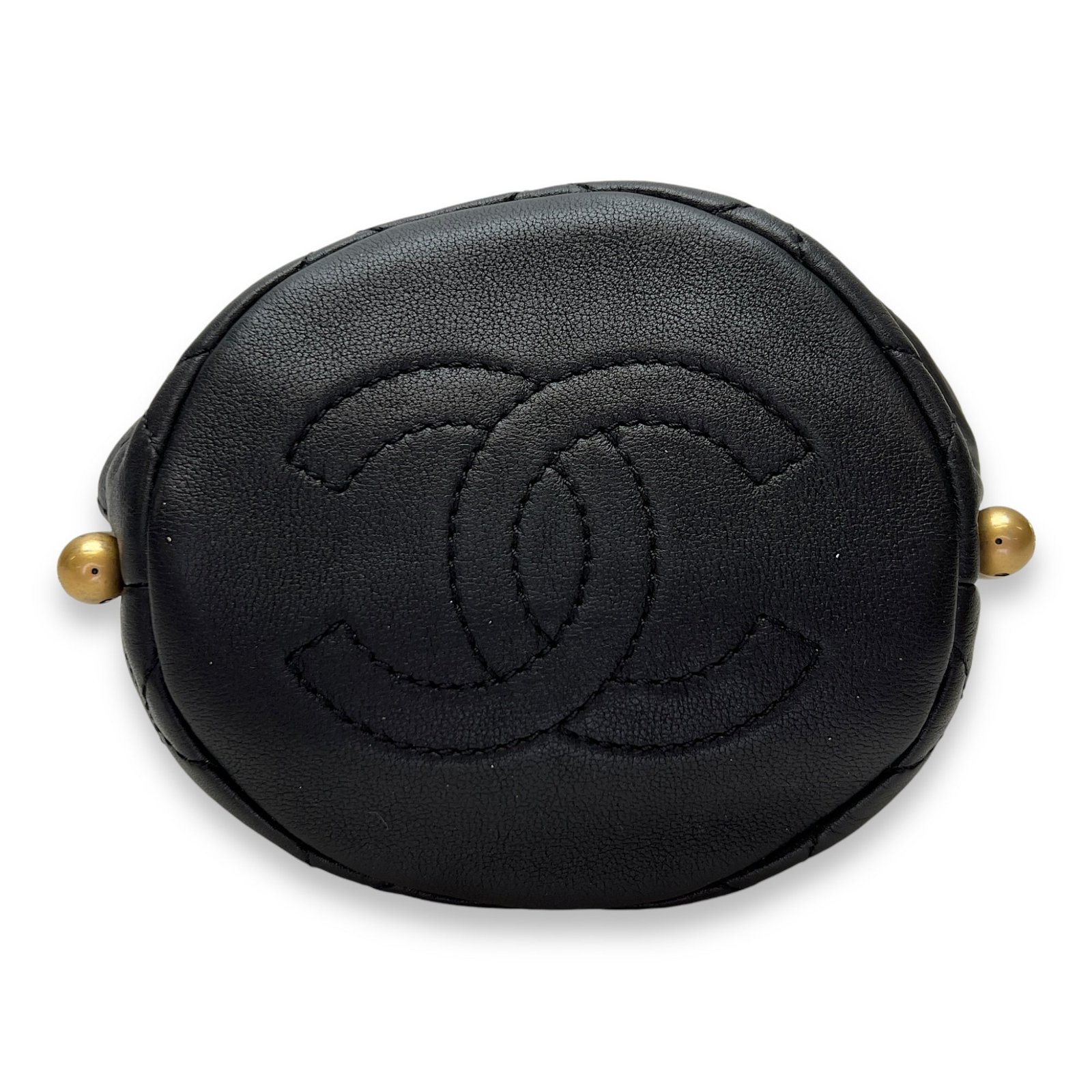 About Pearls Mini Black Bucket Bag in Calfskin, Gold hardware - Image 5