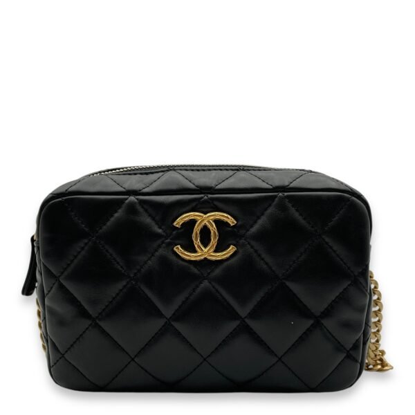 All Slide Camera Black Crossbody Bag in Lambskin, Gold hardware