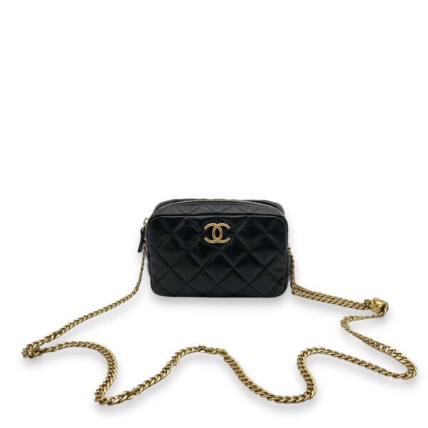 All Slide Camera Black Crossbody Bag in Lambskin, Gold hardware - Image 7