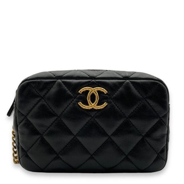 All Slide Camera Black Crossbody Bag in Lambskin, Gold hardware