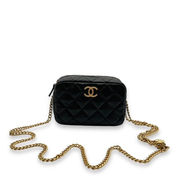 All Slide Camera Black Crossbody Bag in Lambskin, Gold hardware - Image 7