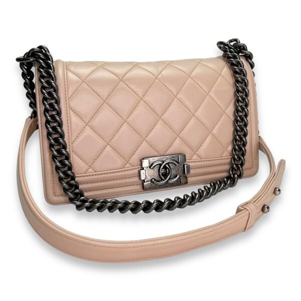 Boy Crossbody Bag Medium Beige in Calfskin , Ruthenium Hardware - Image 11