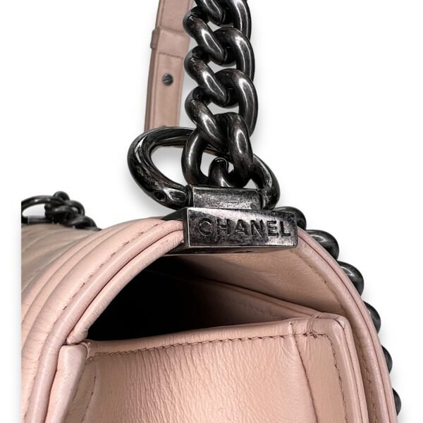 Boy Crossbody Bag Medium Beige in Calfskin , Ruthenium Hardware - Image 12