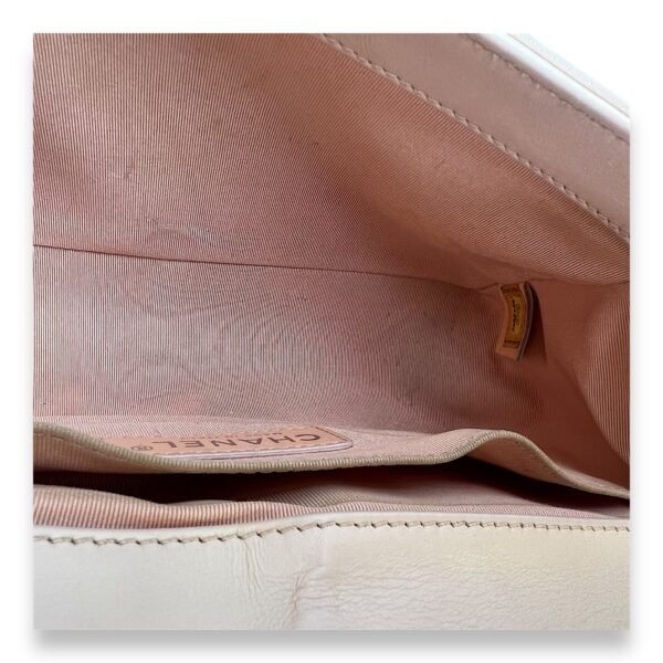Boy Crossbody Bag Medium Beige in Calfskin , Ruthenium Hardware - Image 14