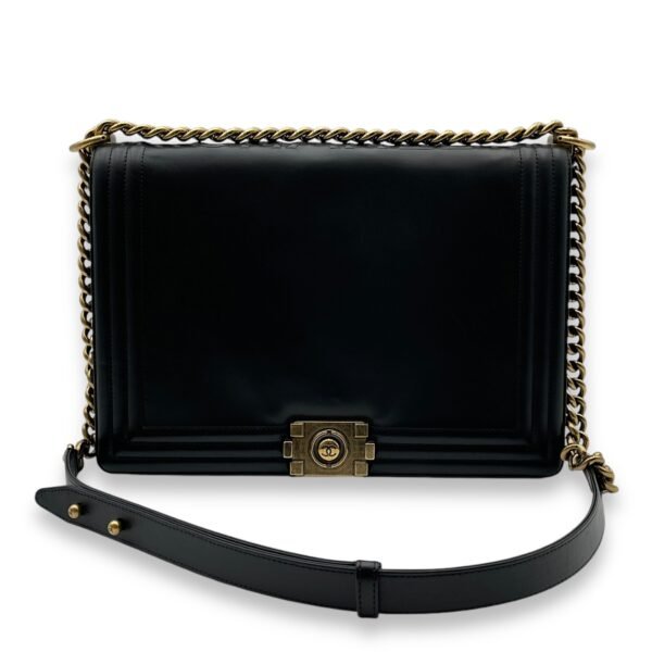 Boy Large Black Shoulder Bag in Calfskin, Gold hardware - Image 11