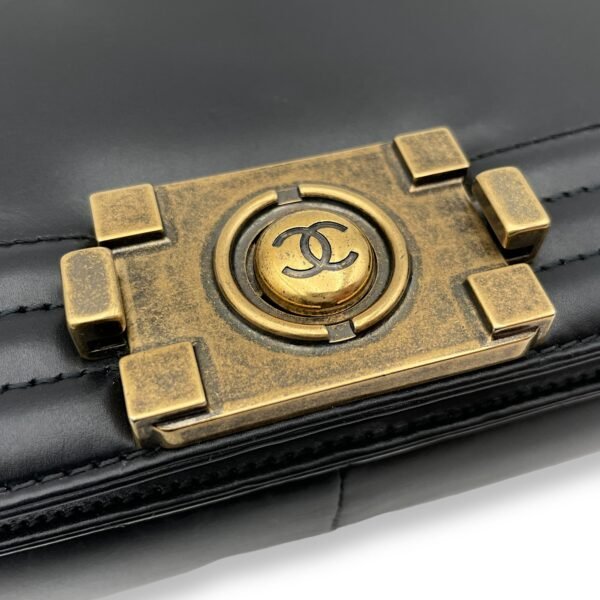 Boy Large Black Shoulder Bag in Calfskin, Gold hardware - Image 6