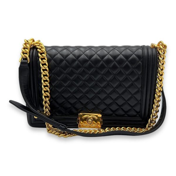Boy Medium Black Shoulder Bag in Lambskin, Gold hardware - Image 10