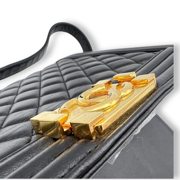 Boy Medium Black Shoulder Bag in Lambskin, Gold hardware - Image 6