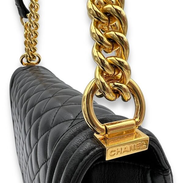 Boy Medium Black Shoulder Bag in Lambskin, Gold hardware - Image 9