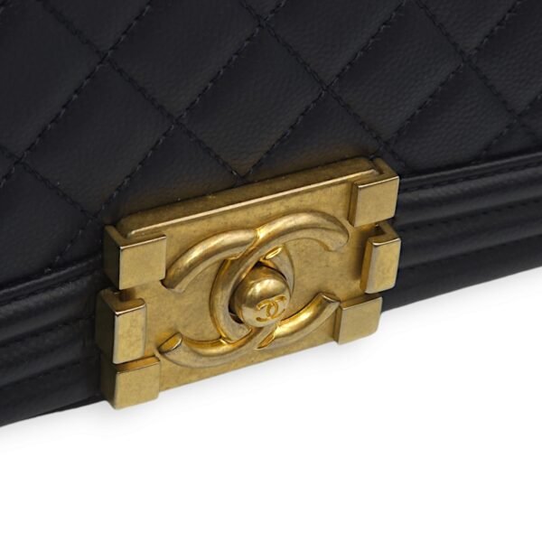 Boy Medium Navy Blue Crossbody Bag in Caviar Leather, Gold hardware - Image 9