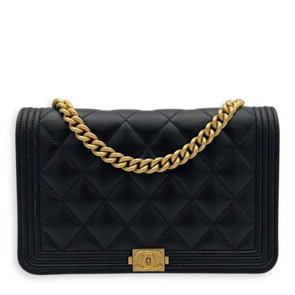 Boy Wallet On Chain Black in Caviar Leather, Gold hardware