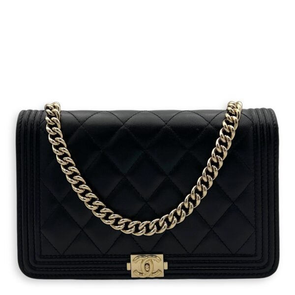 Boy Wallet On Chain Black in Lambskin, Gold hardware