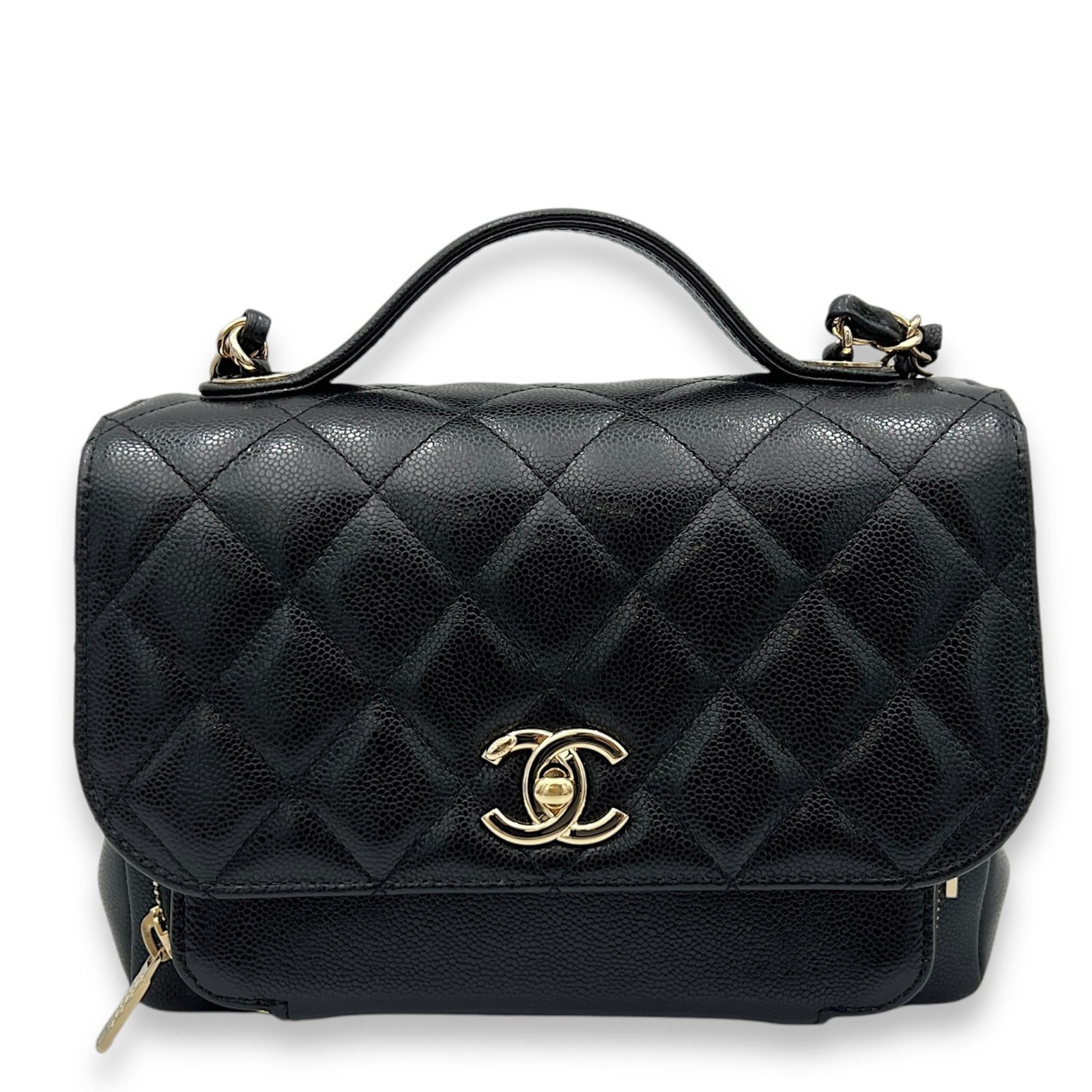 Business Affinity Medium Top handle bag in Caviar leather, Gold Hardware