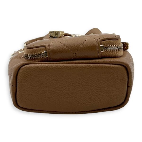 Business Affinity Mini Brown Bucket Bag in Caviar Leather, Gold hardware - Image 5