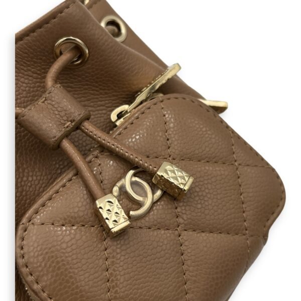 Business Affinity Mini Brown Bucket Bag in Caviar Leather, Gold hardware - Image 6