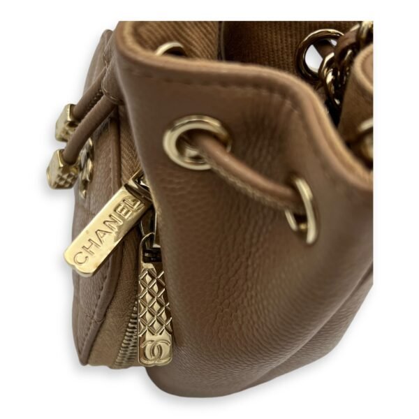 Business Affinity Mini Brown Bucket Bag in Caviar Leather, Gold hardware - Image 7