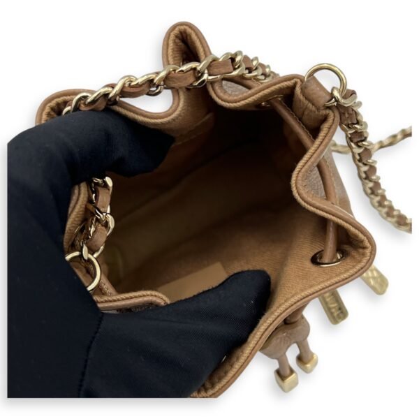 Business Affinity Mini Brown Bucket Bag in Caviar Leather, Gold hardware - Image 8