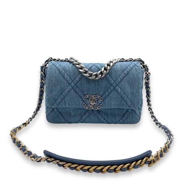 C19 Flap Small Light Blue Crossbody Bag in Denim, 3-Tone hardware - Image 7