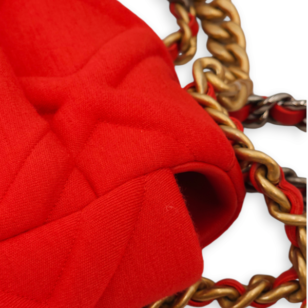 C19 Flap Small Red Shoulder Bag in Jersey, 3-Tone hardware - Image 10