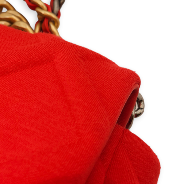C19 Flap Small Red Shoulder Bag in Jersey, 3-Tone hardware - Image 2