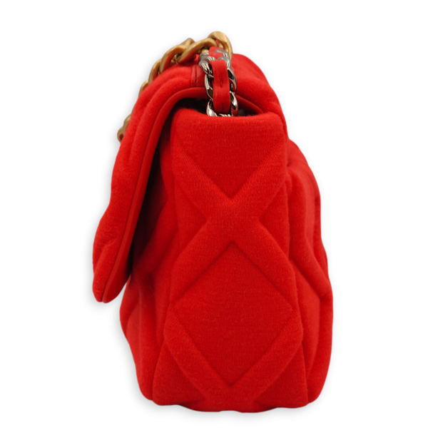C19 Flap Small Red Shoulder Bag in Jersey, 3-Tone hardware - Image 4