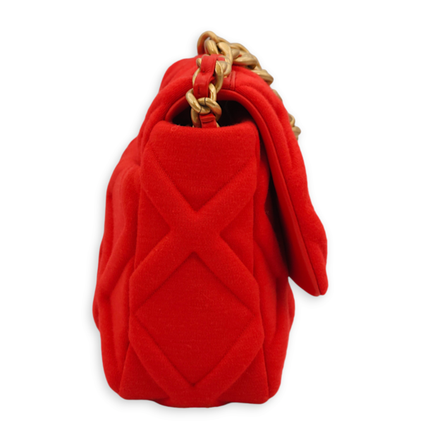 C19 Flap Small Red Shoulder Bag in Jersey, 3-Tone hardware - Image 5