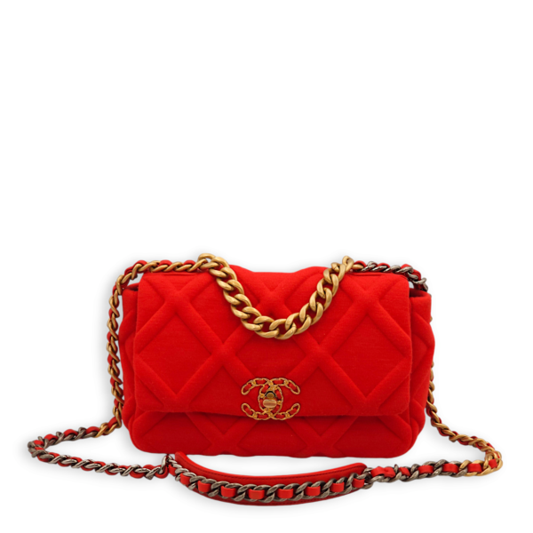 C19 Flap Small Red Shoulder Bag in Jersey, 3-Tone hardware - Image 8