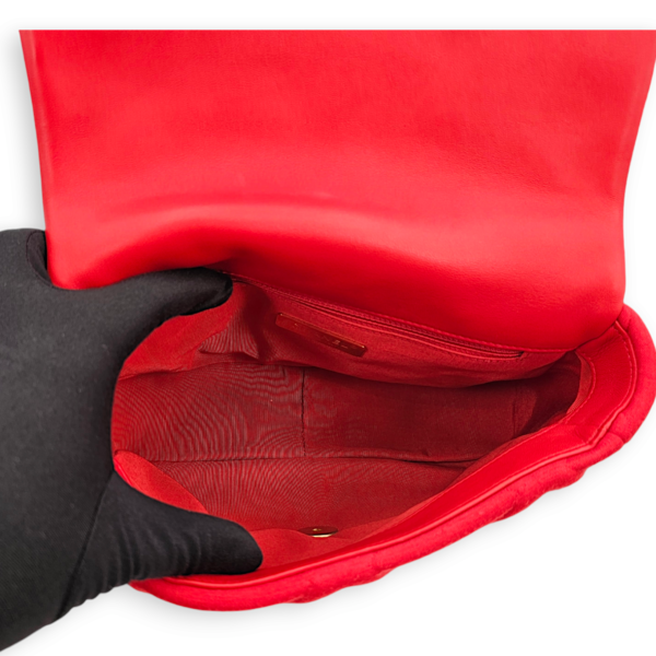C19 Flap Small Red Shoulder Bag in Jersey, 3-Tone hardware - Image 9