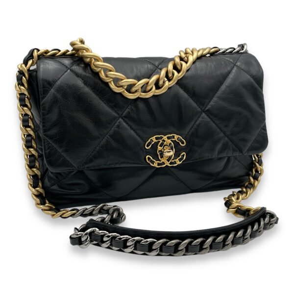 C19 Large Black Crossbody Bag in Goat Leather, Gold hardware - Image 9