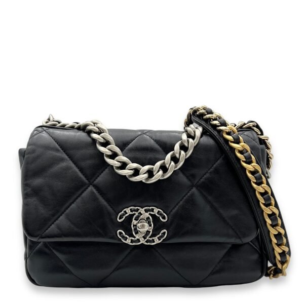 C19 Small Black Shoulder Bag in Lambskin, Lacquered Metal hardware
