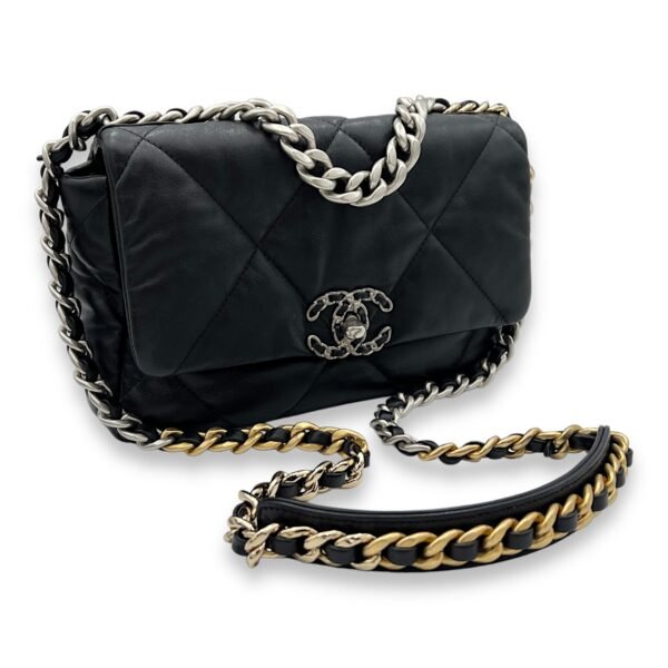 C19 Small Black Shoulder Bag in Lambskin, Silver hardware - Image 9