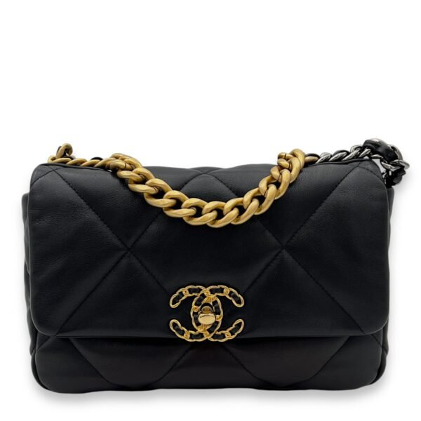 C19 Small Black Top Handle Bag in Lambskin, Mixed hardware