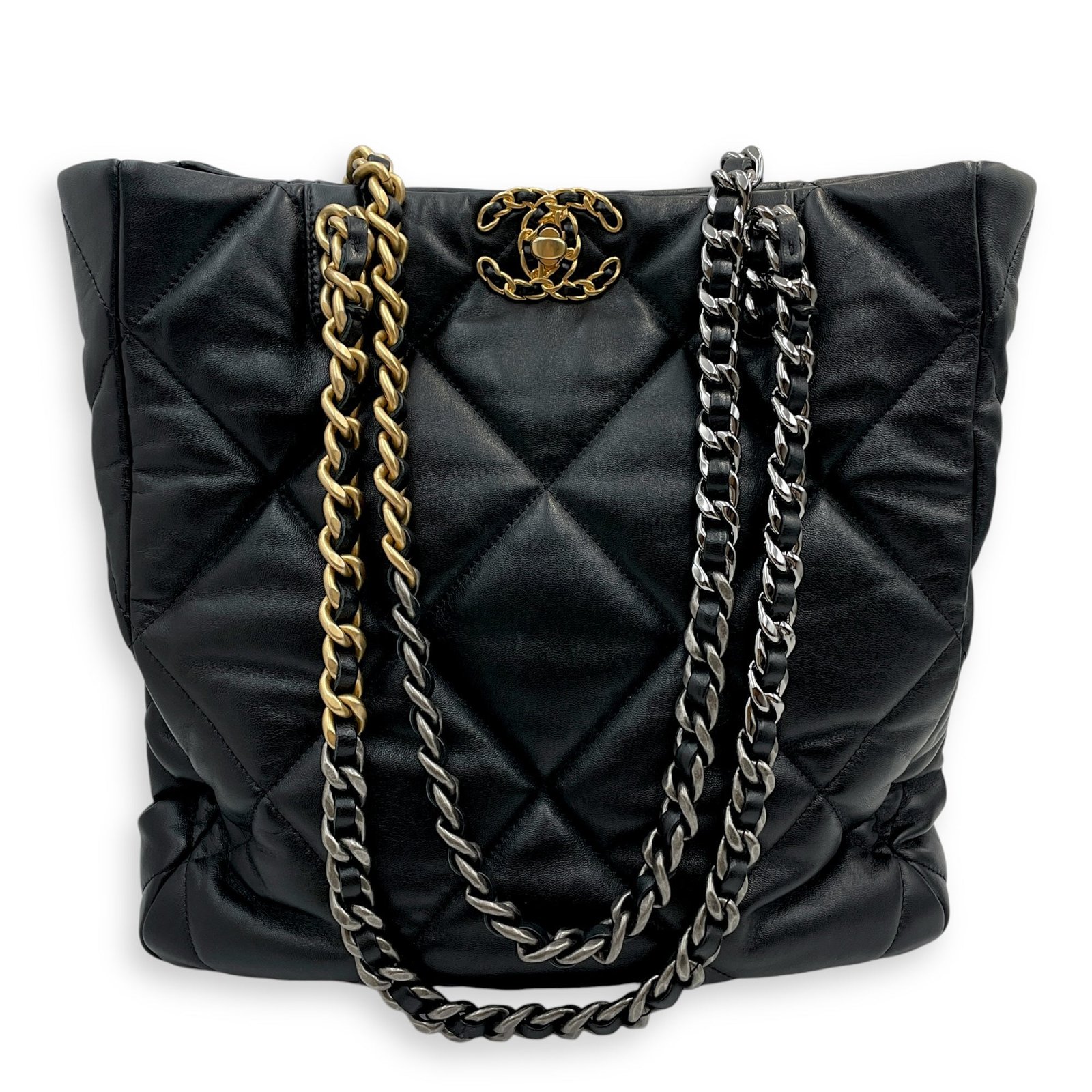 C19 Vertical Tote Black Shoulder Bag in Lambskin, 3-Tone hardware - Image 7