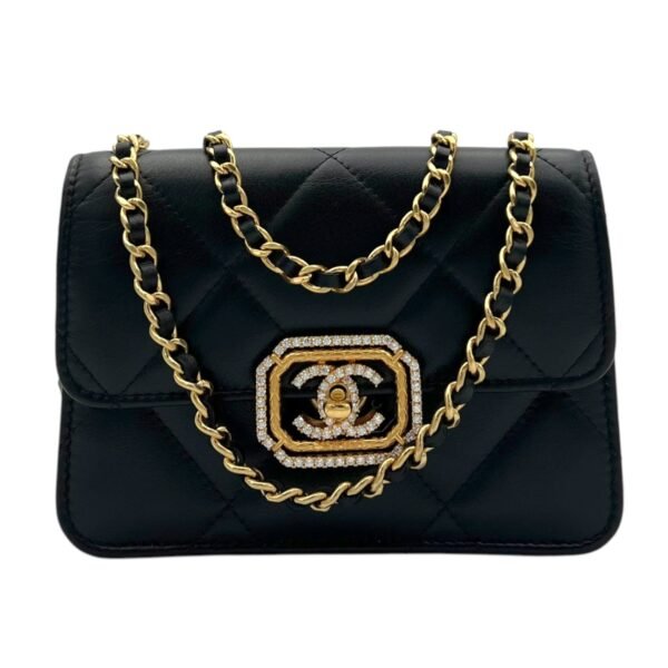 CC Clutch Black in Lambskin, Gold hardware - Image 11