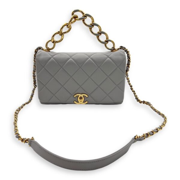 CC Crossbody Bag Grey in Lambskin, Gold hardware - Image 14