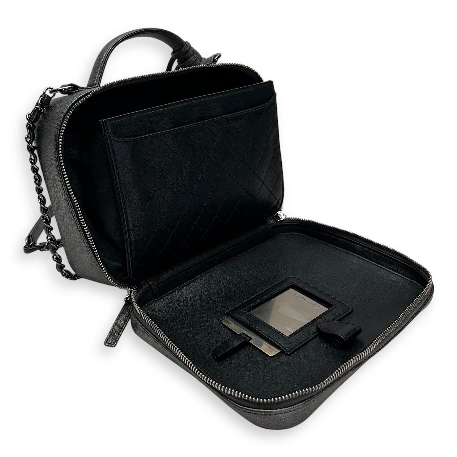 CC Filigree Large Silver Top Handle Bag in Caviar Leather, Silver hardware - Image 11